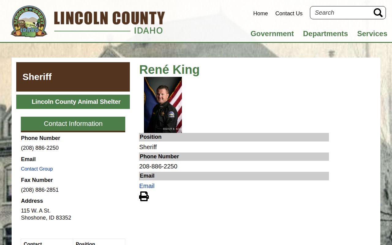Official Lincoln County Sheriff directory identifying the local agency