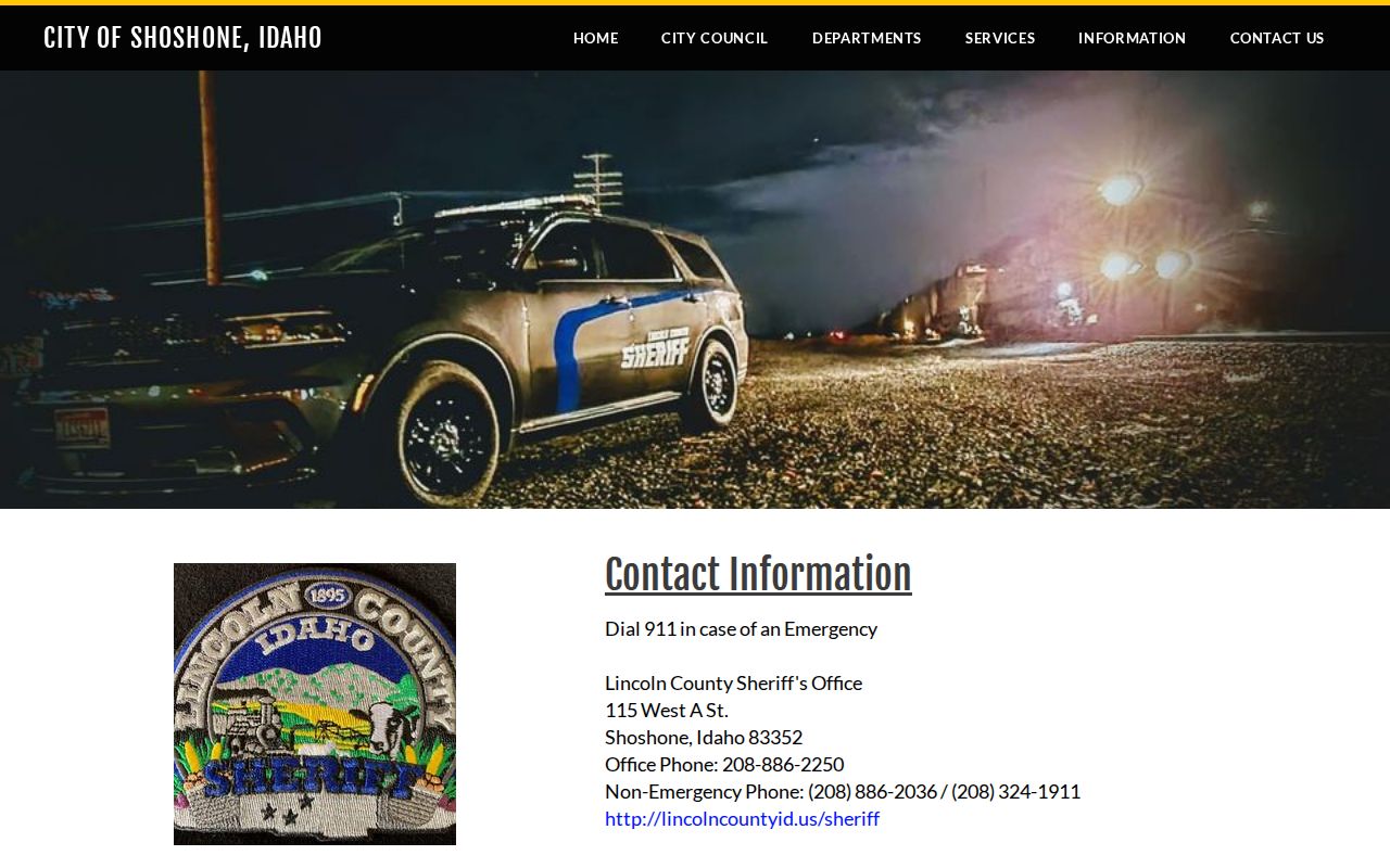 Shoshone police page routing law enforcement to Lincoln County Sheriff
