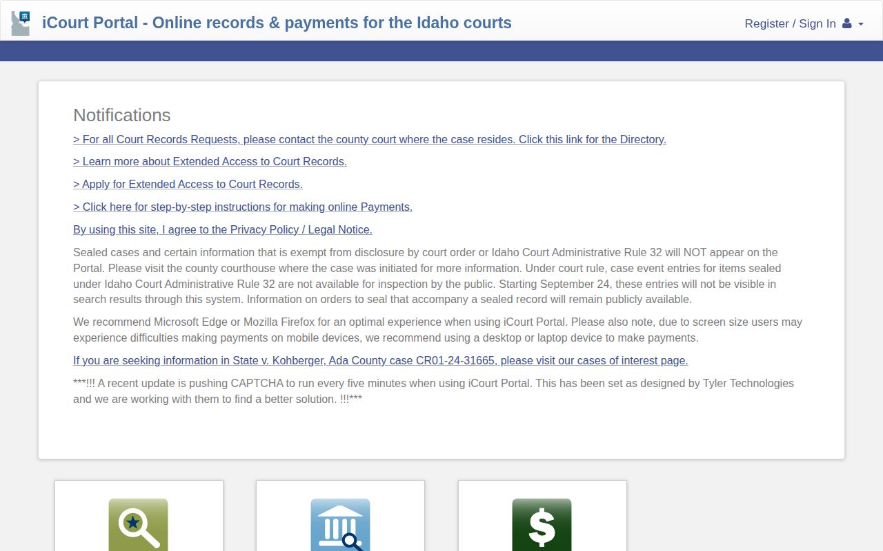 Idaho MyCourt search for Lincoln County arrest case records