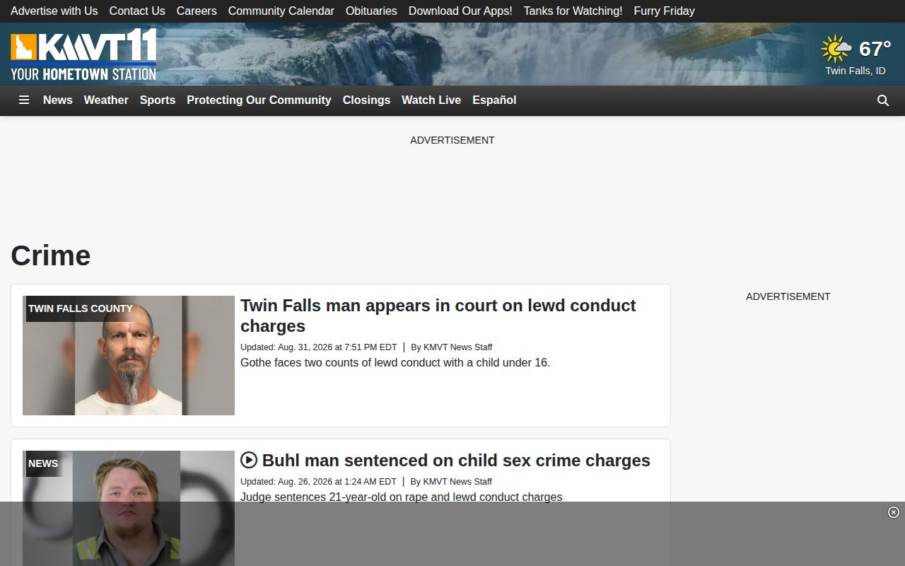 KMVT regional crime news with selected South-Central Idaho stories